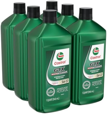 Castrol GTX High Mileage 5W-20 Synthetic Blend Motor Oil, 1 Qt, Pack of 6