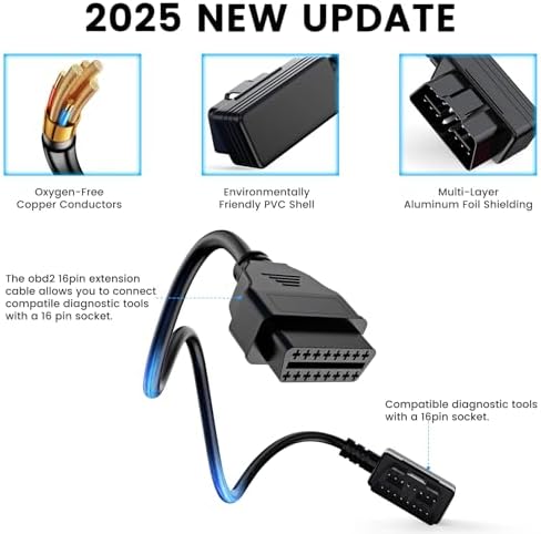 ANCEL 2 ft OBD2 Extension Cable, 16-Pin Male to Female OBD2 Adapter