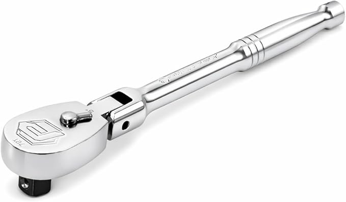 Powerbuilt 1/4-Inch Drive Flex Head Ratchet Handle, 72 Tooth Seal Head Ratchet Wrench, Full-Polish, Compact Teardrop Ratchet Head - 649933