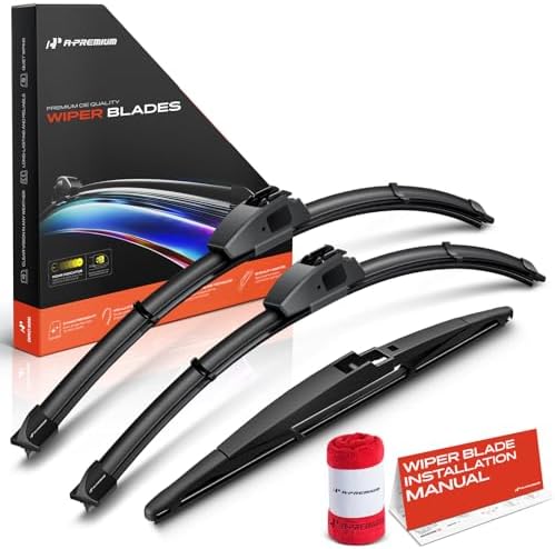 A-Premium 22"+20"+12" Windshield Wiper Blades with Wear Indicator & Towel