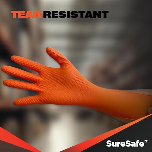 SURESAFE Orange Nitrile Gloves, 8 Mil Powder-Free Latex-Free Disposable