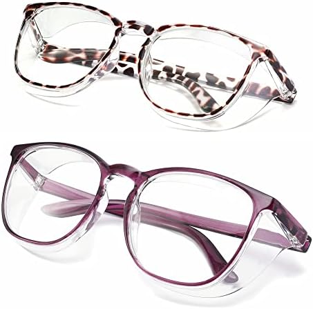 Alsenor Safety Glasses Anti Fog Goggles Protective Eyewear Blue Light Blocking Anti Dust UV Protection Glasses For Men Women (2 Pack(new-leopard+new-purple))