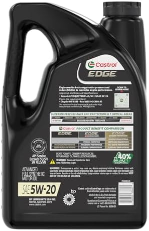 Castrol EDGE 5W-20 Advanced Full Synthetic Motor Oil, 5 Quarts