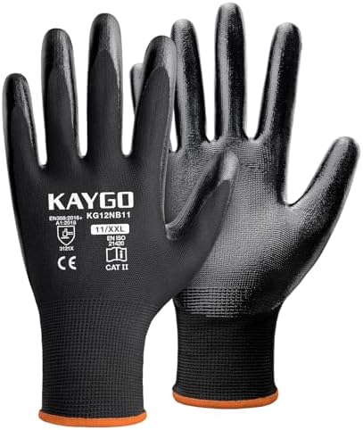 KAYGO Work Gloves for Men and Women, Black Nitrile Coated,KG12N,60Pairs