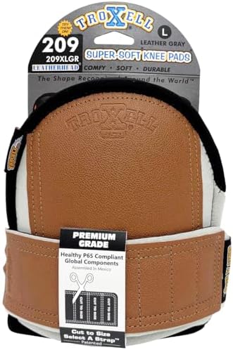 TROXELL USA Super-Soft Large Leatherhead Gray Knee Pads - Comfortable, Adjustable, Washable Kneepads