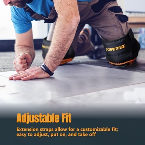 POWERTEC Safety Knee Pads for Men and Women Knee Support with Adjustable Thigh Straps Heavy Duty Shell Soft Foam and Extra Thick Gel Cushion for Work, Construction, Flooring, Roofing (71880)