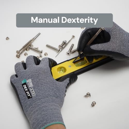 DEX FIT Premium Work Gloves FN331, Thin Nitrile Grip, Gray, M, 1 Pair