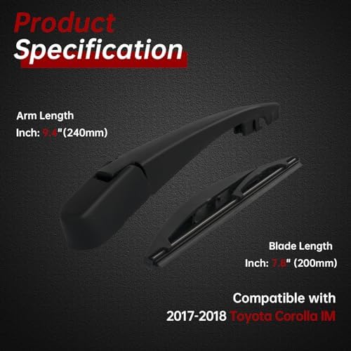 OTUAYAUTO Rear Wiper Arm Blade Set - Replacement for Toyota Corolla IM 2017-2018, Factory Style Back Wiper Cover Accessories Assembly for Rear Window, OEM 55262JG