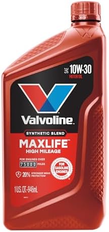 Valvoline MaxLife High Mileage 10W-30 Synthetic Blend Motor Oil 1 Quart, Pack of 6