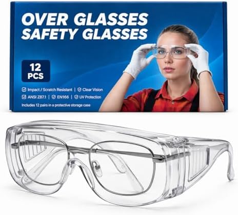 12 Pack Safety Glasses Over Eyeglasses with Anti-Fog and Scratch Resistant ANSI Z87