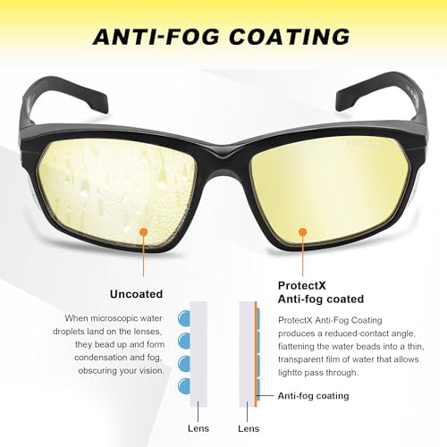 ProtectX Classic Safety Glasses, Anti-Fog Scratch Resistant Lenses