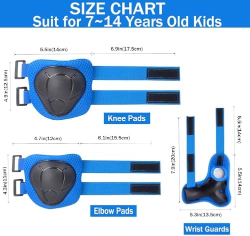 Kids/Youth Knee Pads Elbow Pads for 3-14Years Boys Girls 6 in 1 Kids Protective Gear Set Adjustable for Skating Cycling Bike Rollerblading Scooter Roller Skates