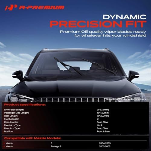 A-Premium 21"+19"+14" Windshield Wiper Blades with Wear Indicator & Towel