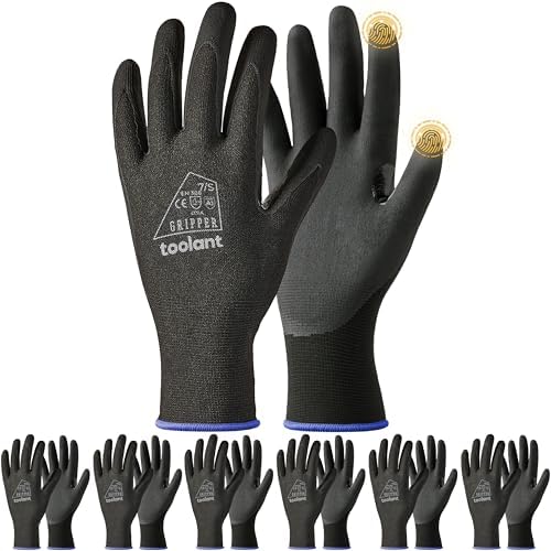 toolant Microfoam Nitrile Work Gloves with Grip, 6 Pairs, Black, Small