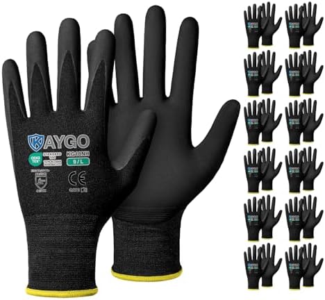 KAYGO Safety Work Gloves, MicroFoam Nitrile Coated, Men Women,KG18N
