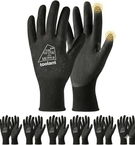 toolant Microfoam Nitrile Work Gloves with Grip, 6 Pairs, Black, Medium