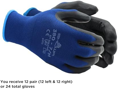 SHOWA 380 Foamed Nitrile Palm Coated General Purpose Work Gloves with Nylon Liner, 13-Gauge, Medium (12 Pair)