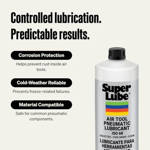 Super Lube Air Tool Pneumatic Lubricant - Long-Lasting Lubrication for Tool Repair - Moisture Resistant - NSF Food Grade - Eliminates Rust & Corrosion - Translucent - Bottle - 1 qt (12032)