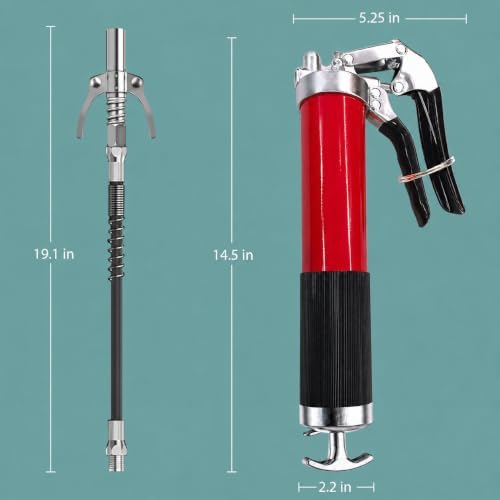 Grease Gun Kit with Quick Release Coupler,Professional 9000 PSI 14oz Heavy Duty. Leak-Proof Greese Gun with 1 Spring Flex Hose,2 Hose,1 Sharp Nozzle,1 Lock Coupler,1 Rigid Pipe