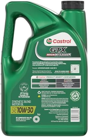 Castrol GTX High Mileage 10W-30 Synthetic Blend Motor Oil, 5 Quarts (Pack of 3)