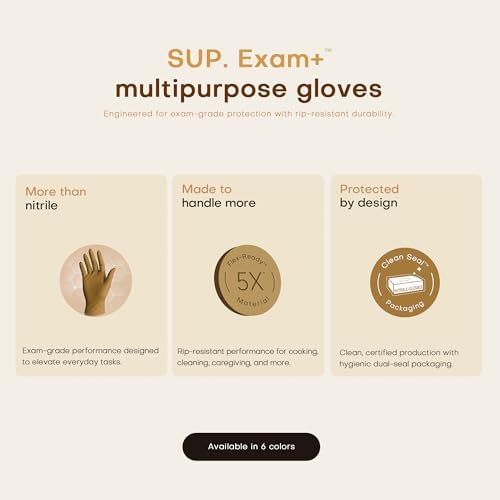 Supmedic SUP Exam Plus® Nitrile Gloves, Powder-Free Disposable, Trail Tan