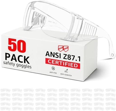 Anti-fog Safety Glasses over eyeglasses 50Pack,Scratch & Impact Resistance Lab Goggles,Ansi Z87.1 Safety Glasses for men& women,Clear Safety Glasses for Construction,Labs, Industrial
