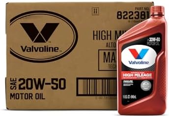 Valvoline High Mileage with MaxLife Technology SAE 20W-50 Synthetic Blend Motor Oil 1 QT, Case of 6