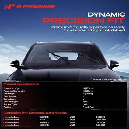 A-Premium 16"+16"+15" Windshield Wiper Blades with Wear Indicator & Towel