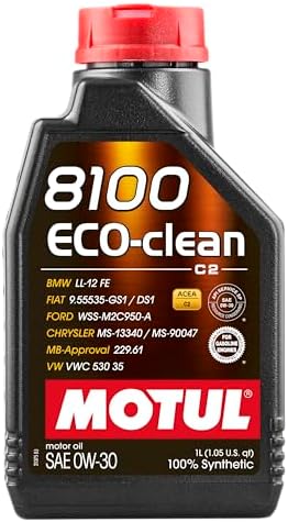 Motul 8100 ECO-clean 0W-30 Motor Oil – 100% Synthetic Engine Oil, ACEA C2 Mid SAPS, Low Emissions Formula, for Modern Engines with DPF & Catalytic Converters – 1 Liter