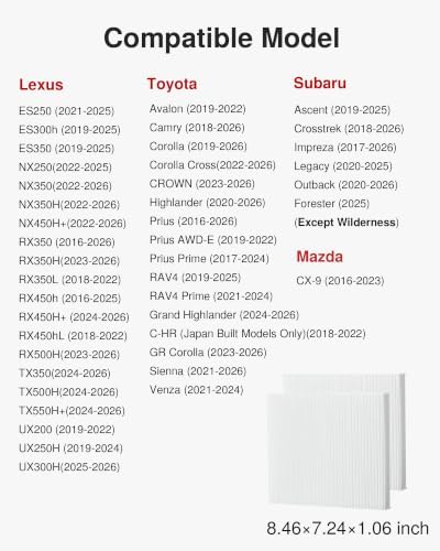 Puroma 2 Cabin Air Filter Multi-Layer for CP157 CF12157 Lexus Toyota Subaru