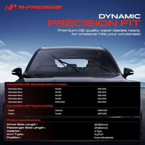 A-Premium 26" + 23" Windshield Wiper Blades with Wear Indicator & Towel