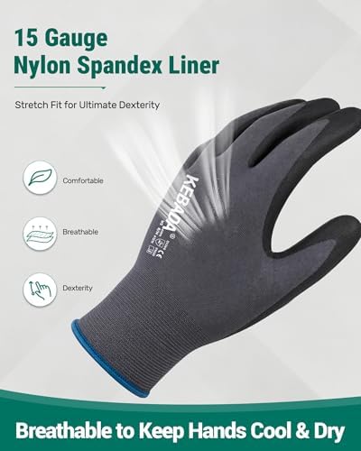 Kebada W5 Foam Nitrile Coated Work Gloves for Men Women, 60 Pairs Bulk Pack