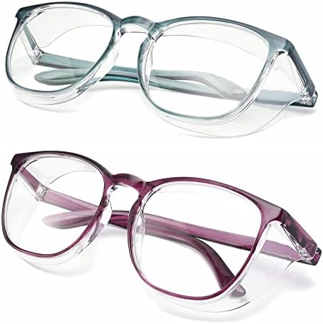 Alsenor Safety Glasses Anti Fog Goggles Protective Eyewear Blue Light Blocking Anti Dust UV Protection Glasses For Men Women (2 Pack(new-blue+new-purple))