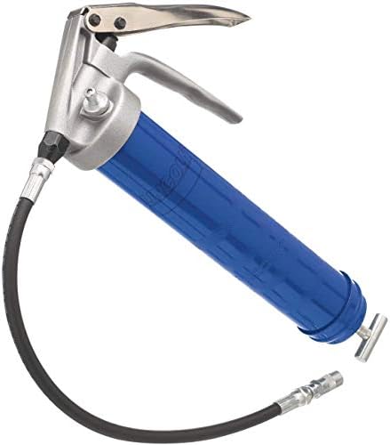 Lincoln 1134 Pistol Grip Grease Gun with 18" Whip Flex Hose and Coupler, 6" Rigid Extension, 7,500 PSI, Premium Dual Lip Follower, Variable Stroke, Jam-proof Toggle, Filler Air Bleeder Combo