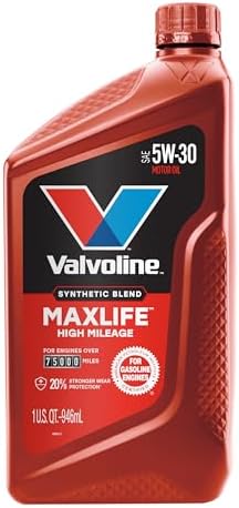 Valvoline MaxLife High Mileage 5W-30 Synthetic Blend Motor Oil 1 Quart, Pack of 6