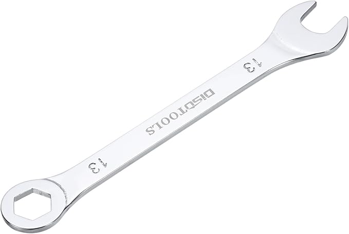 HARFINGTON Thin Combination Wrench Metric 13mm 6-Point Ended Box 15 Degree Offset Open End CR-V Chrome Plated Steel, Silver