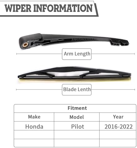 Rear Windshield Wiper Arm & Blade Assembly for Honda Pilot 2016-2022
