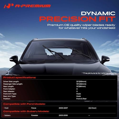 A-Premium 22"+19"+15" Windshield Wiper Blades with Wear Indicator & Towel