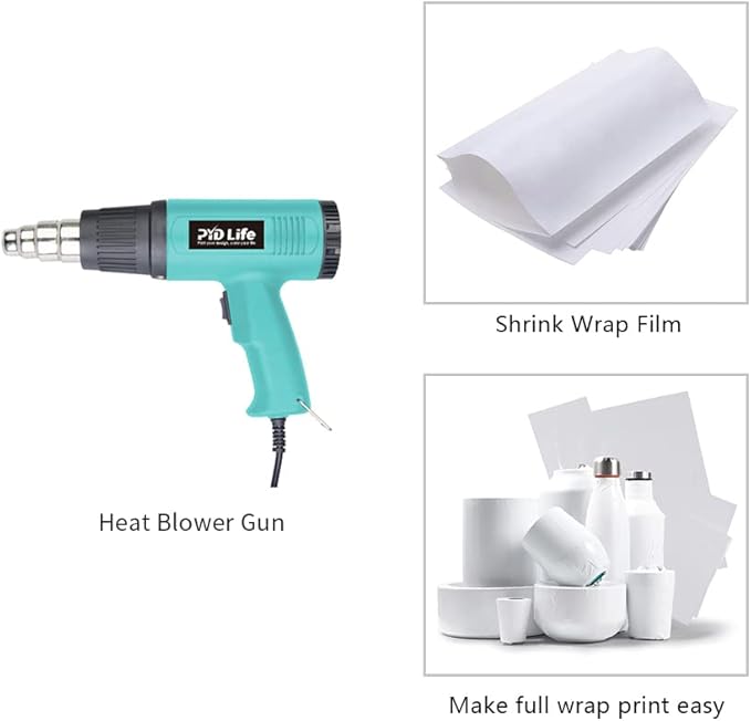 PYD Life Heat Blower Gun for Sublimation Blanks Shrink Wrap Film 110V Hot Air Gun for Shrink Wrap Temperature Control with 2-Temp Settings