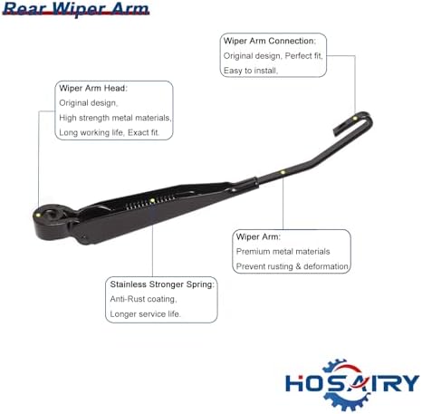 Rear Wiper Arm Blade Set for Dodge Grand Caravan 2011-2019, for Chrysler Town and Country 2011-2016 Rear Windshield Wiper Arm Blade Assembly 68078306AA