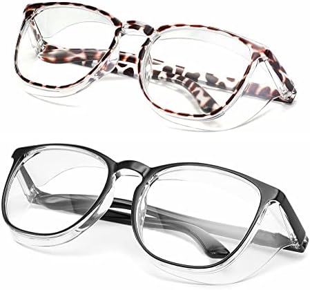 Alsenor Safety Glasses Anti Fog Goggles Protective Eyewear Blue Light Blocking Anti Dust UV Protection Glasses For Men Women (2 Pack(new-leopard+black))