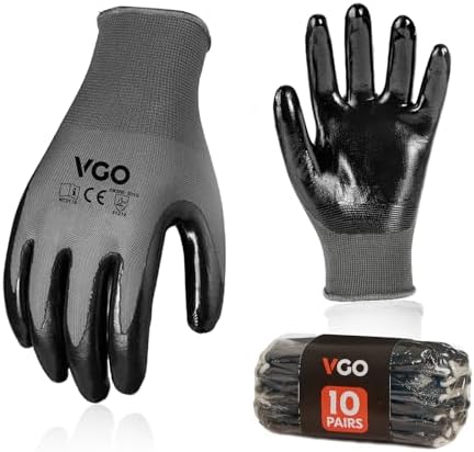 Vgo... 10Pairs Non-Slip Safety Work Gloves,Nitrile Coated (NT2110,S)