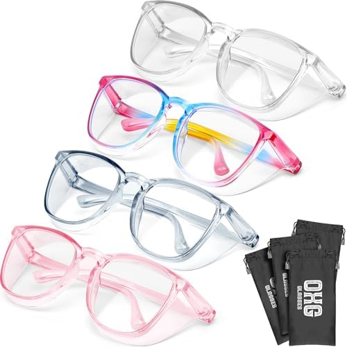 OXG 4 Pack Safety Glasses Anti Fog Goggles, Blue Light Blocking Stylish Safety Glasses for Women Nurses Protective Eyewear