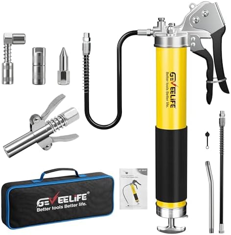 GEVEELIFE Grease Gun Kit, 10000PSI, 14oz, Pistol Grip, 4 Versatile Couplers
