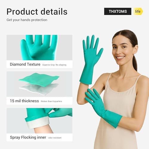 ThxToms 5 Pairs 15mil Nitrile Chemical Resistant Gloves,Latex Rubber Free,S