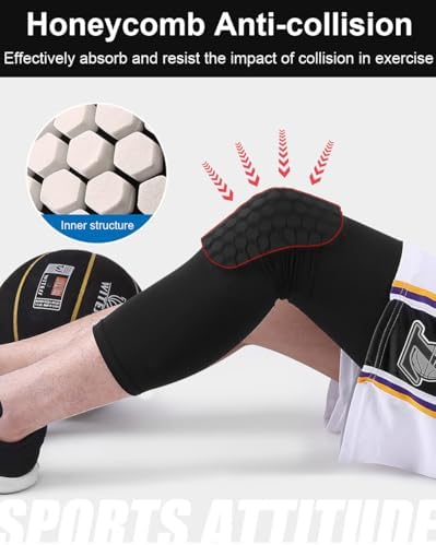 SUJAYU 2 Pack Basketball Knee Pads Sleeves, Honeycomb Anti Collision Knee Pads Leg Compression Sleeves, Outdoor Sports Sleeves for Skating Wrestling Soccer Football Volleyball (Blue, XX-Small)
