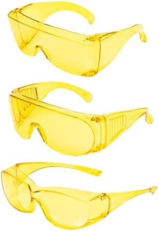Calabria 3000 Fitover Safety Glasses with Uni-Lens – [Yellow - 3 Pack] Wrap Around Eye Protection | Anti-Fog Scratch Resistant | Protective Eyewear