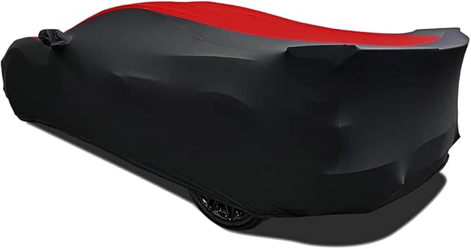 SR1 Performance USA C8 Corvette Indoor Car Cover – Custom Fit Stretch Satin Ultraguard, Soft Paint Protection Against Dust & Scratches for 2020–2026 Stingray, Z51, Z06, E-Ray (Red/Black)