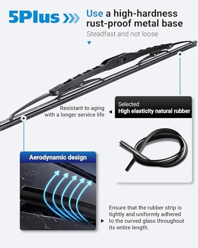 5 PLUS 18 Inch Wiper Blades 2 Pack for U/J HOOK Front Wipers Arms