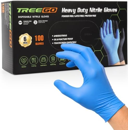 TREEGO Blue Nitrile Gloves, X-Large, 6 Mil Medical Exam Gloves, 100 Count